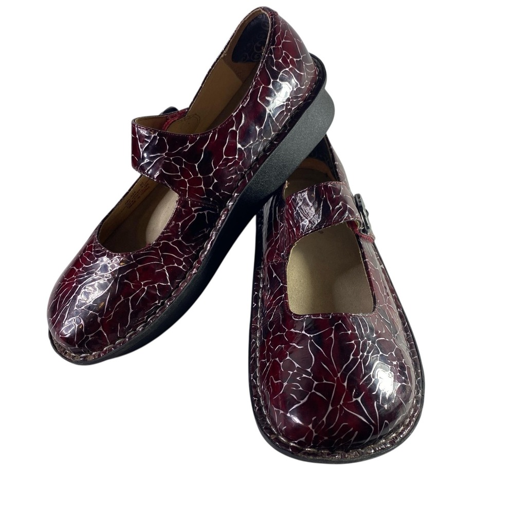 Alegria Paloma Mary Jane Shoes Womens US 9.5-10 Burgundy Crackle Patent PAL-544
